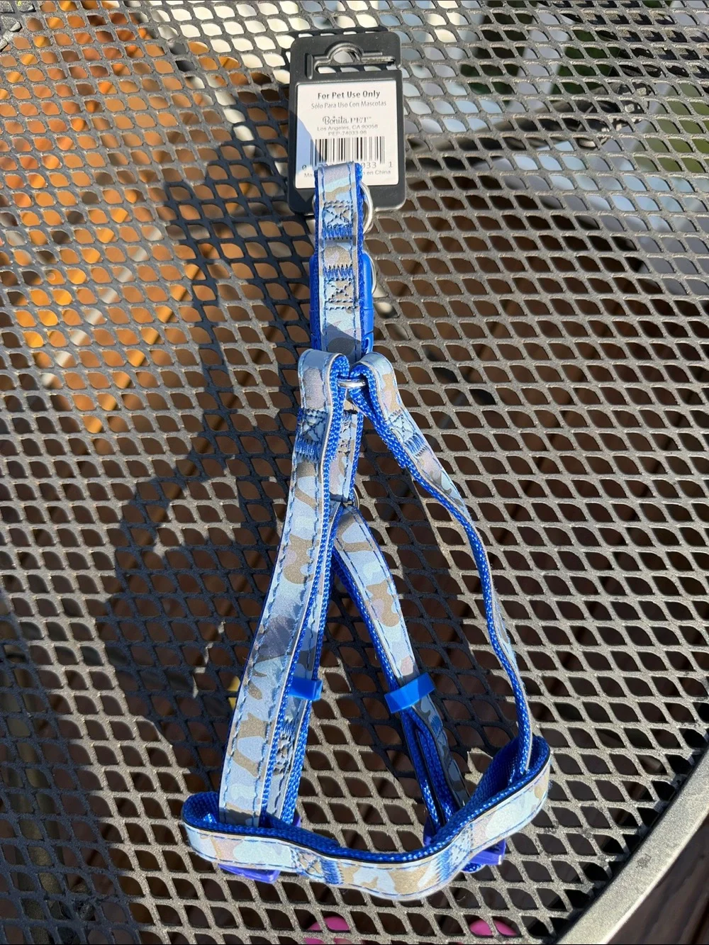 Bonito Reflective Dog Harness Blue Camo + Titan Orange Collar S